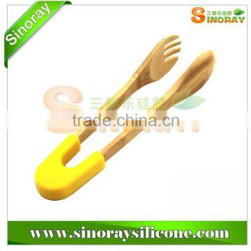 Multi-function Silicone Food Tong with Bamboo, Kitchen Tong