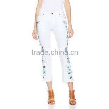 Fashion Colors Women Embroidered Cropped Jeans