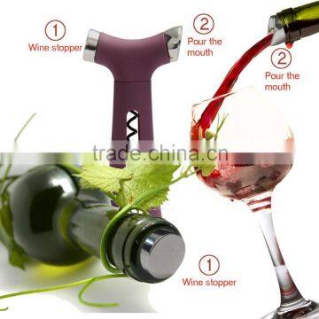 4 in 1 Wine Opener Corkscrew with Pour Spout, Stopper, Foil Cutter Purple