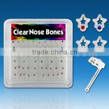 clear acrylic nose bones with star tops