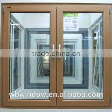 Wood color double-sash PVC/UPVC tilt and turn windows, PVC/UPVC inward opening glass windows and doors