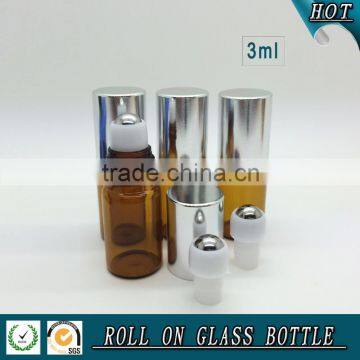 3ML Amber Perfume Glass Roll on Bottle With Gold Cap and Stainless Steel Roller Ball photo-3