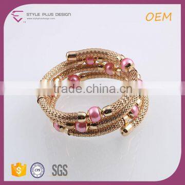 G69673I01 STYLE PLUS gold plate hand chain pink design bracelet thick alloy chainglass bead friendship bracelets for women