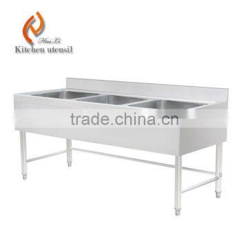 Thiple bowl stainless steel kitchen cabinet with sink for hotel restaurant commercial industrial assembly with adjustable feet