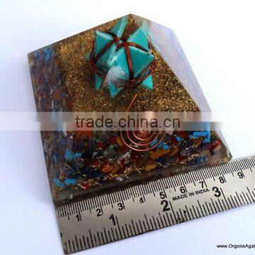 Orgone Energy Mix Chakra Stone Pyramid With Turquoise Merkaba | Positive Energy Pyramid