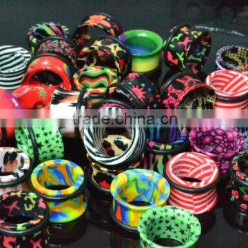 Many Designs UV Acrylic Hot Print Single Flared Cool Ear Tunnel with O-ring Piercing Jewelry