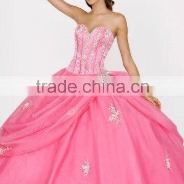 New Design Sweetheart Floor Length Applique Champagne Stain Quinceanera Dress HAQ-004 photo-4