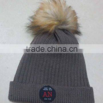 custom knitted beanie hat with fur bobble,custom bobble hat