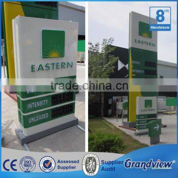 Custom outdoor large metal structure pylon sign for gas station