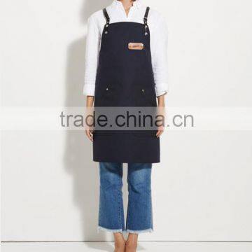 Hign Quality Barista Apron, Work Apron ,Navy Canvas with Black Leather Strap Apron