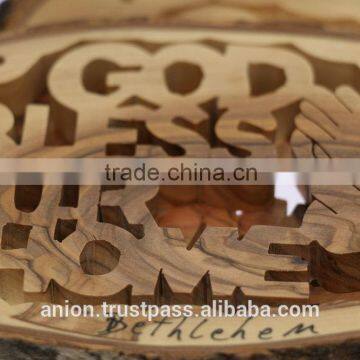 Olive Wood Hand Made Sign God Bless Our Home