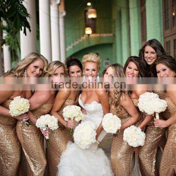 (MY2985) MARRY YOU Sweetheart Bling Gold Bridesmaid Dresses Side Slit