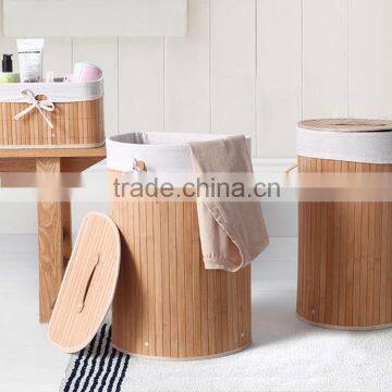 Foldable bamboo woven laundry basket with cover