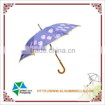 23" purple fabric wooden handle straight umbrella