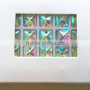 Fancy Super Shine 10x10mm Square Shaped Sew on Stone With Double Hole for Wedding Dress photo-2