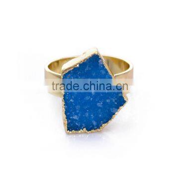 50pcs Vintage Drusy Druzy Blue Raw Stone Ring New Arrival Fashion Quartz Ring fashion jewelry 17*(19/12)mm