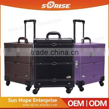 multilayer PVC trolley makeup case with mirror