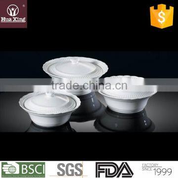 H1119 wavelike edge white porcelain porcelain serving bowls with lid