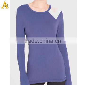 100% Cotton long sleeves t shirt women curved-hem pocket t shirts wholesale