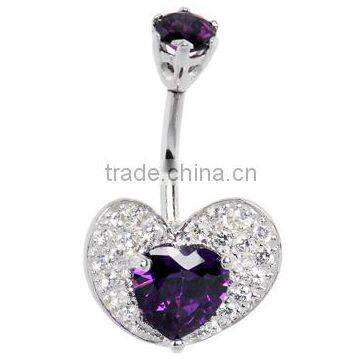 High Polish Titanium Piercing CZ Gem Navel Bar Belly Ring