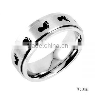 SRR8011 Wholesale  High Polished Baby Hand Foot Print Rotating Rings Double Layer Ring Stainless Steel Jewelry Ring