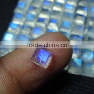 Square Shape Semi-Precious Rainbow Moonstone Faceted 6x6mm Blue Flashy Gemstone photo-3
