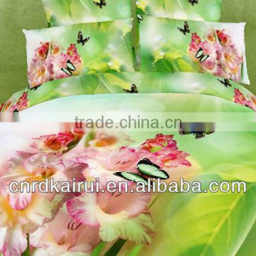 vividly colored and delightful cozy 3D light green and light blue flowers printed bedding set