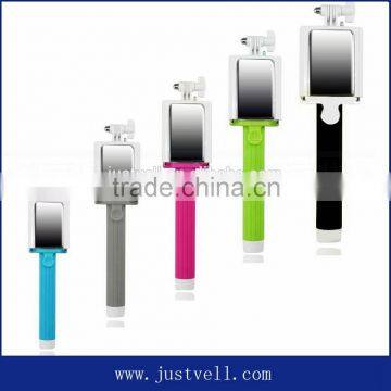 wired selfie stick with mirror private label wholesale monopod