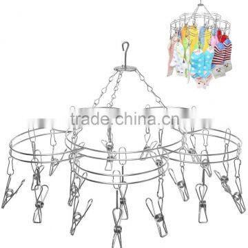 Modern Stainless Steel Metal 20 Clip Ring Design Hanging Clothespins / Garment Drying Rack
