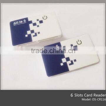 made-in China 6 slots plastic print dot sd card reader with custom logo(OS-CR116)