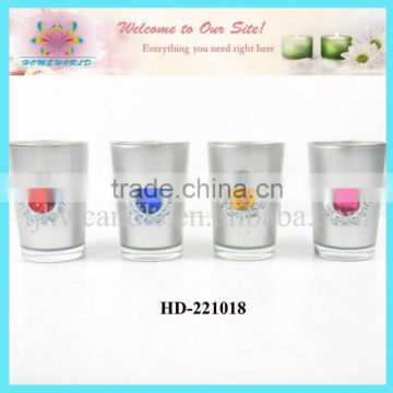 silver painting glass candle holder with colored decoration