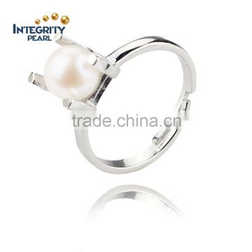 Resizable pearl ring 7mm AAA round wholesale cultured natural pearl ring