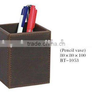 Elegant Hotel Supplies Faux Leather Covered Plush Wooden Pen Container