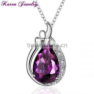 Elegant Amethyst Purple Crystal Platinum Plated Pendant Necklace Vintage Statement Necklace Fashion Necklaces for Women 2014