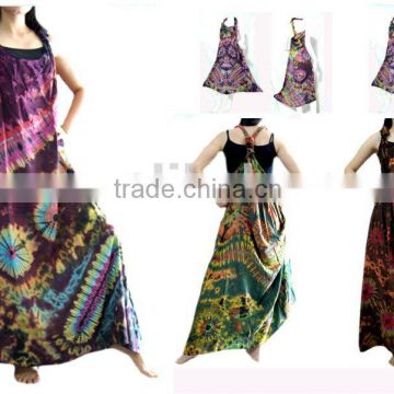 vintage retro thai style HIPPIE BOHO tie dye handmade polka dot butterfly kaftan tank long maxi dress