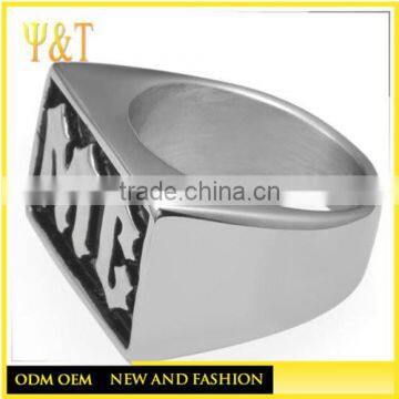 Jingli Jewelry On Stock Factory Price 316L Black Stainless Steel Custom Engraved Jewelry MC Biker Rings (HF-052)