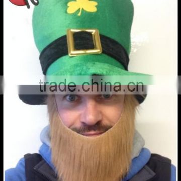 St. Patricks Day Green Top Hat Beard Ireland Shamrock Rugby Football Fancy Party