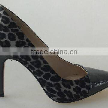 Shine silver heel shoes ladies leopard upper nice design