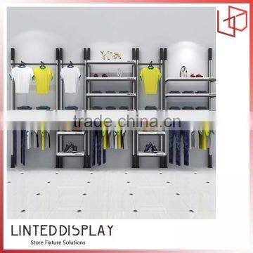 Elegant and graceful cusotmized wooden retail display tables for clothing display/hanging wall display cabinets