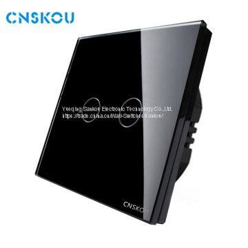 New Design Cnskou 2gang 1way EU Standard Touch Wall Panel Led Light Mirror Touch Sensor Switch