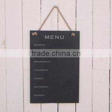 Week plan slate menu board with rope