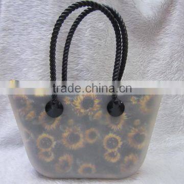 Flower Design Silicon Beach Bag & Canvas Bag with PU Handle