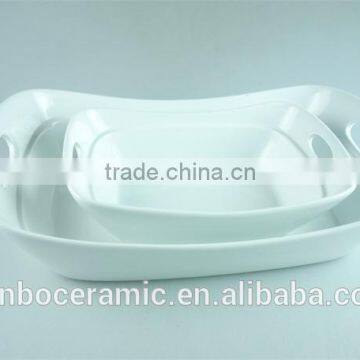 White Ceramic Baking Dish Rectangular Unique Shape Set 2 Hotel / Restaurant Large Bakeware Set photo-2