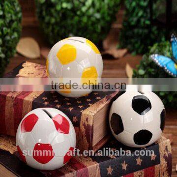 Funny design soccer ball box mini ceramic money box