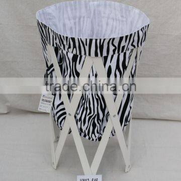 Black White Zebra Stripes Pattern Canvas Bags Foldable Wooden Laundry Basket/Hamper