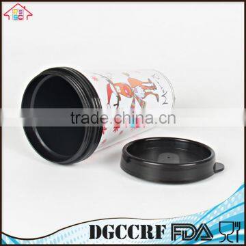 NBRSC Cheap Price Promotion Coffee Tumbler Plastic Double Wall Colorful Paper Inside Water Travel Mugs With Lid photo-2