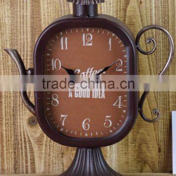 BRONZE METAL TEAPOT SHAPE TABLE TOP CLOCK