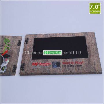 7” wood printing Video Brochure Card , fair display lcd video business cards with LCD Panel