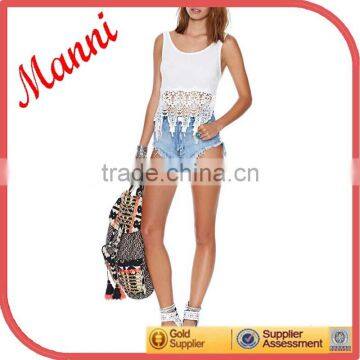 Manni a scoop neckline crochet detailing and a tie closure at back Hot Tank