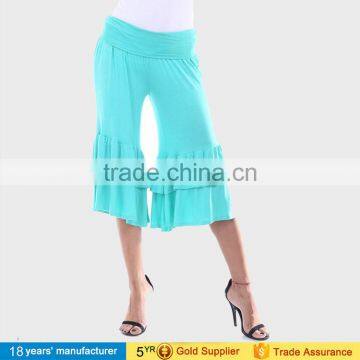 OEM Wholesale Casual High Waist Knee Length Capri Palazzo Pants Ruffle Wide Leg Gaucho Pants for Women photo-5